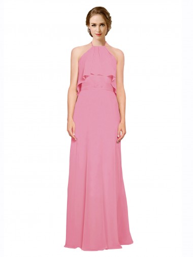 Shop Ruffle Halter Neck A-Line Chiffon Bridesmaid Dress with Open Back Perth