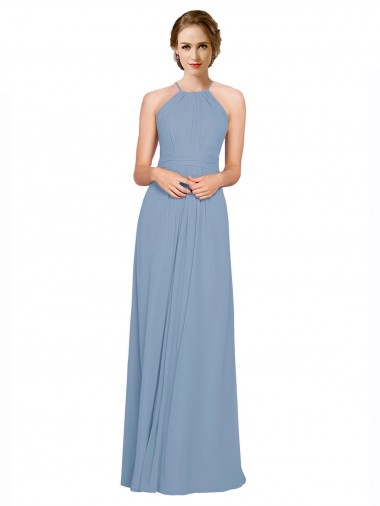 Shop Pleated Halter Neckline A-Line Chiffon Bridesmaid with Criss Cross Back Perth