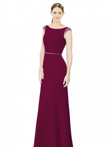 Shop Slim Chiffon Bridesmaid Dress with Embellished Capped Sleeves Perth