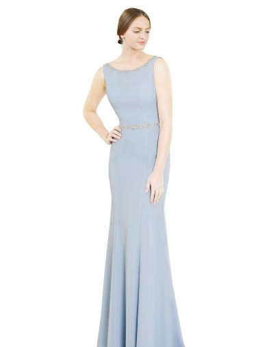 Shop Full Length Chiffon Bridesmaid Dress with Sparkly Neckline and Belt Perth