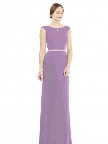 Shop Long Chiffon Bridesmaid Dress with Boat Neckline and Keyhole Perth
