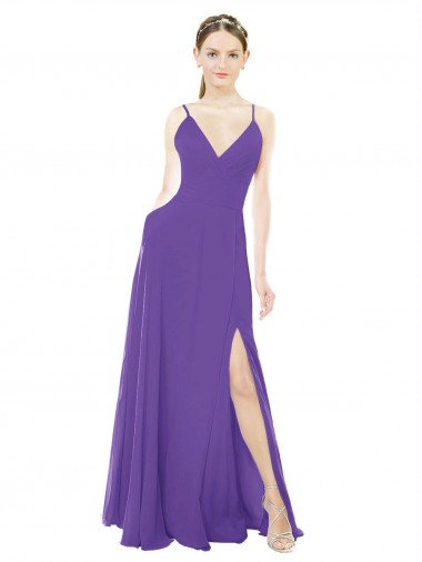 Shop Long Chiffon A-Line Bridesmaid Dress with Deep V-Neckline and Side Slit Perth