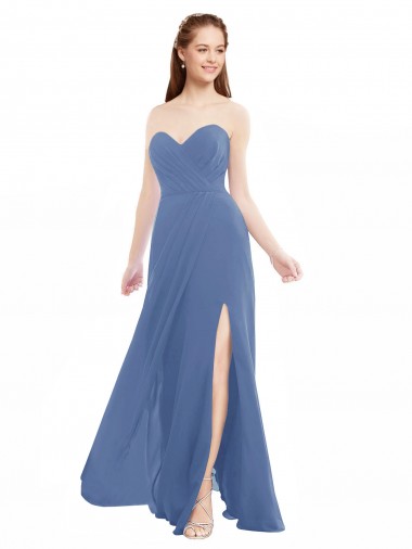 Shop Classic Strapless Bridesmaids Dress with Draped Sweetheart Bodice and Side Slit Perth
