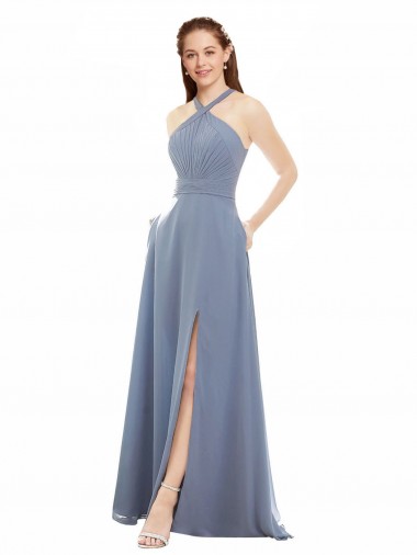 Shop High Neck Chiffon Bridesmaid Dress with Draped Bodice Perth