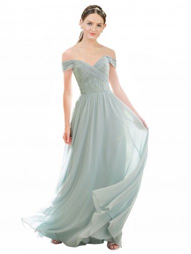 Shop Romantic Bridesmaid Dress with Embroidered Off the Shoulder Bodice Perth