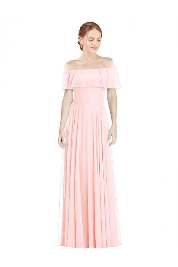 Off the Shoulder Long Bridesmaid Dress With Ruffle Overlay