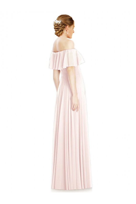 Off the Shoulder Long Bridesmaid Dress With Ruffle Overlay
