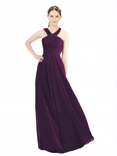 Shop Draped Long Chiffon Bridesmaid Dress with Unique Crossed Neckline Perth