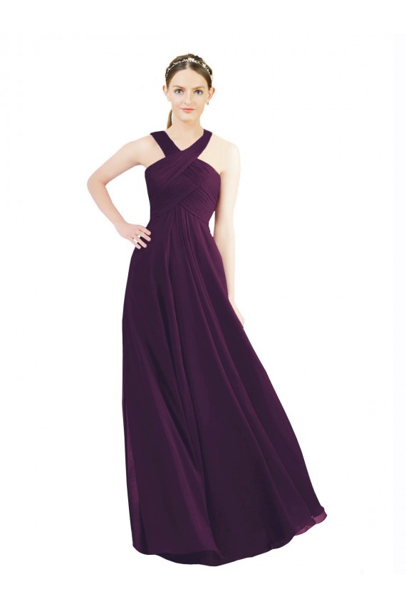 Draped Long Chiffon Bridesmaid Dress with Unique Crossed Neckline Perth