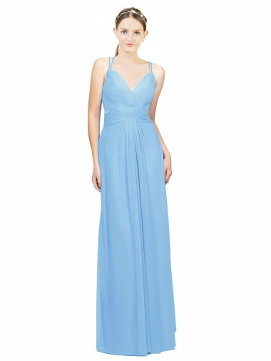 Shop Double Straps Shoulder V-Neck Sheath Chiffon Bridesmaid Dress with Keyhole Back Perth