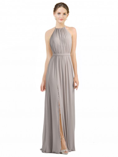 Shop Backless Halter Chiffon Bridesmaid Dress with Front Slit and Tie Open Back Perth