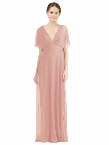 Shop Draped Short Sleeves Long Chiffon A-Line Bridesmaid Dress Perth