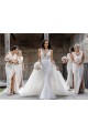 Chiffon Long Champagne Evening Dress with Sexy High Slit and Front Ruffles
