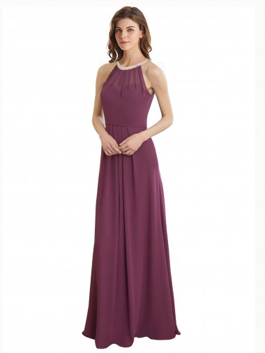 Shop High Neckline Long Chiffon Bridesmaid Dress with Beaded Trim Perth