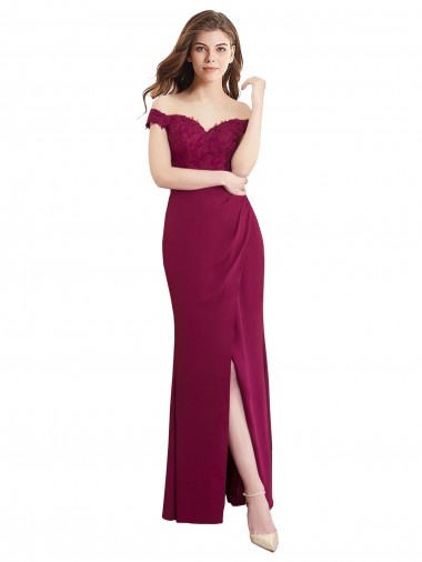 Shop Off the Shoulder Chiffon Bridesmaid Dress with Lace Appliques and Front Slit Perth