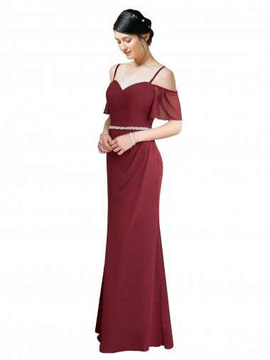 Shop Draped Cold Shoulder Long Chiffon Bridesmaid Dress with Spaghetti Straps Perth
