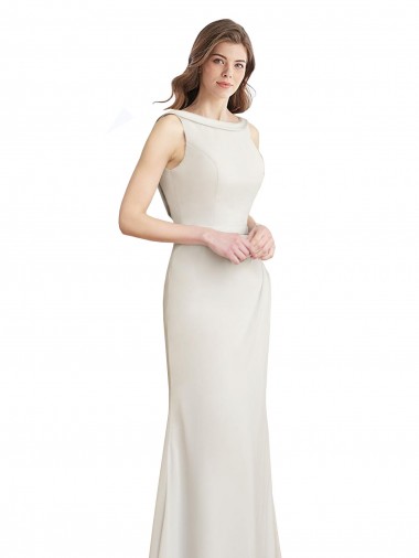 Shop Long Chiffon Bridesmaid Dress with Boat Neckline and Satin Collar Perth