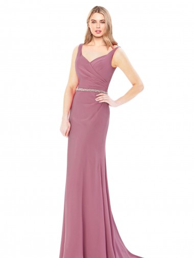 Shop Long Slim Chiffon Bridesmaid Dress / Prom Dress with Beaded Waist Perth