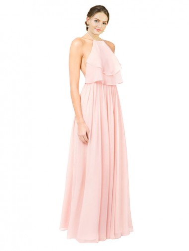 Shop Halter Neck Chiffon Bridesmaid Dress with Double Ruffle Front Perth
