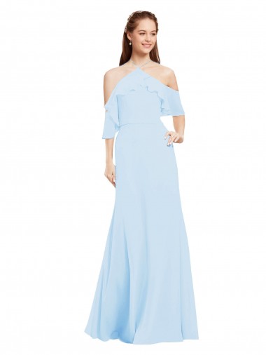 Shop Chiffon Halter Neck Bridesmaids Dress with Flounced Neckline Perth