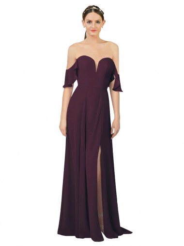 Shop Romantic Off-Shoulder Chiffon Bridesmaid Dress with Plunging V-Neck Perth
