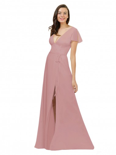 Shop Flutter Sleeves Short Chiffon Bridesmaid Dress with Tie Belt Perth