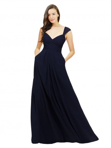 Shop Chiffon Bridesmaid Dress with Rouched Draped Bodice and Watteau Back Perth
