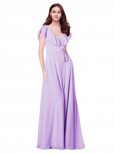 Shop Flutter Sleeves V-Neck Chiffon Bridesmaid Dress Perth