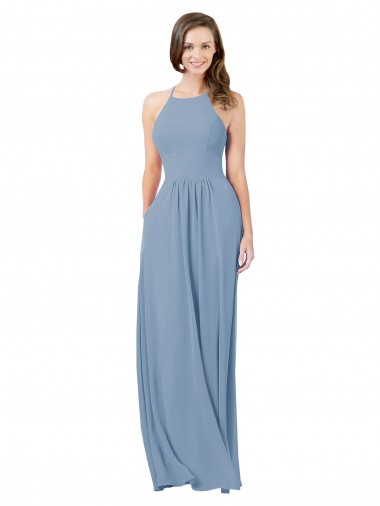 Shop Chiffon Bridesmaid Dress with High Halter Neckline Perth