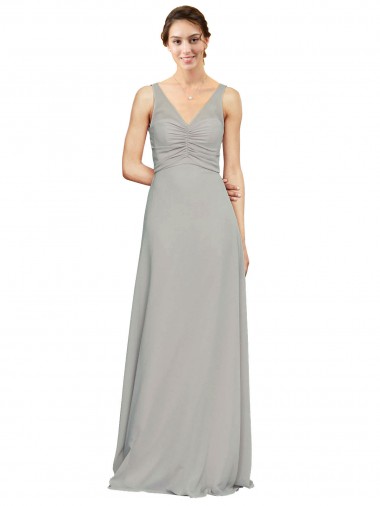 Shop V-Neck Chiffon Bridesmaid Dress with Illusion Gathered Bodice Perth