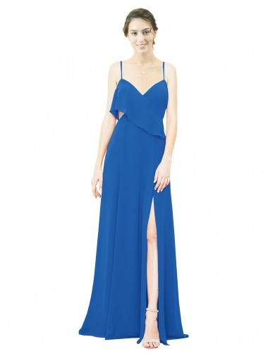 Shop Spaghetti Strap Chiffon Bridesmaids Dress with Asymmetrical Ruffle and Front Slit Perth