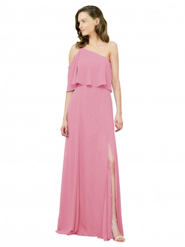 Shop Sleeved One Shoulder Chiffon Bridesmaids Dress with Draped Ruffle Overlay Perth