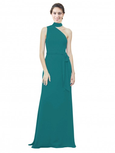 Shop One Shoulder Chiffon Bridesmaids Dress with Scarf Tie Neckline Perth