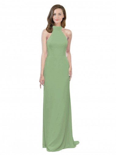 Shop High Collar Halter Neck Chiffon Bridesmaid Dress with Long Back Tie Perth