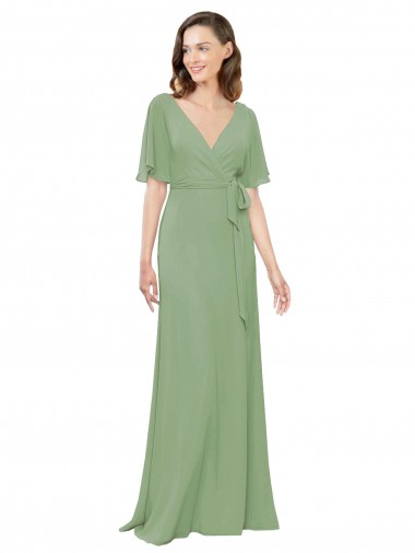 Shop Chiffon V-Neckline Wrap Bridesmaids Dress With Double Flutter Sleeve Perth