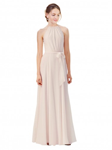 Shop Tie Neck Long Chiffon A-Line Bridesmaid Dress with Sheer Back Perth