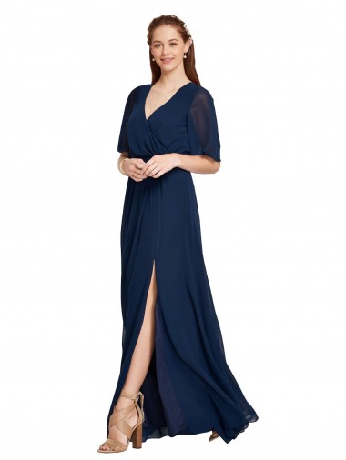 Shop V-Neck Plush Chiffon Bridesmaid Dress with Flutter Sleeves Perth