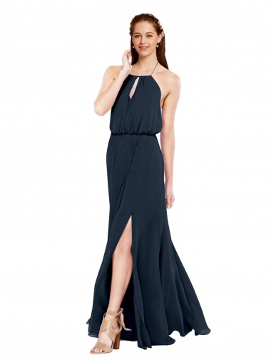 Shop Grecian Style Halter Chiffon Bridesmaid Dress with Keyhole and Slit Perth