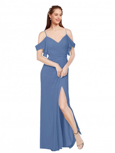 Shop Mock-Wrap Off the Shoulder Long Chiffon Bridesmaid Dress with Side Slit Perth