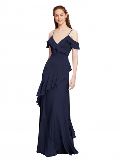 Shop Cascading Ruffles Long Chiffon Bridesmaid Dress with Cold Shoulder Perth