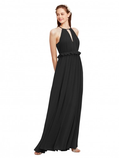 Shop Halter Neck Front Keyhole Chiffon Bridesmaid Dress with Shirred Waist Perth