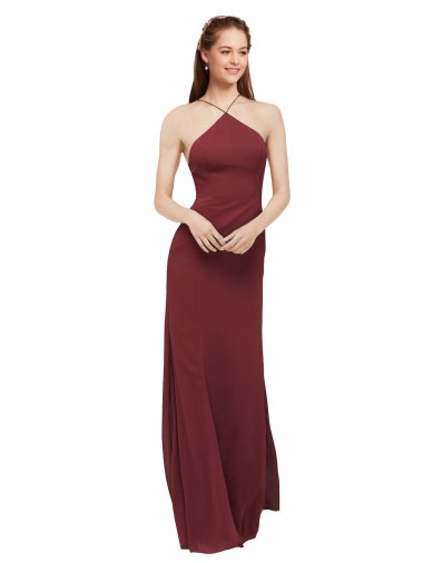 Shop High Halter Neck Long Chiffon Bridesmaid Dress with Low Scoop Back Perth