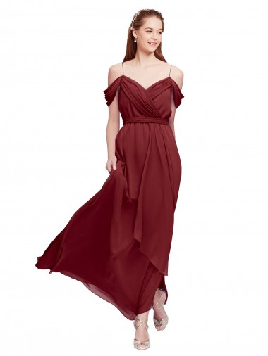 Shop Grecian Inspired Draped Off the Shoulder Long Chiffon Bridesmaid Dress Perth