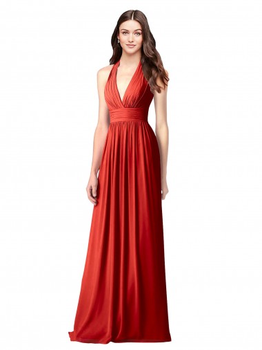 Shop Halter V-Neck A-Line Chiffon Bridesmaid Dress with Shirred Skirt Perth