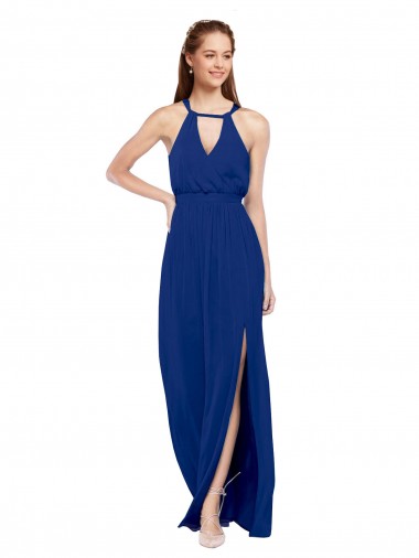 Shop High Keyhole Neck Long Chiffon Bridesmaid Dress with Slit Perth