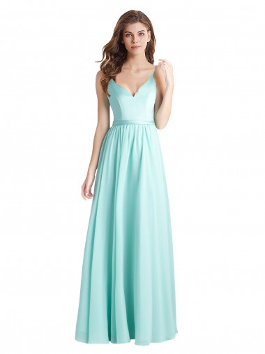 Shop Long V-Neck Chiffon Bridesmaid Dress with Satin Bodice Perth