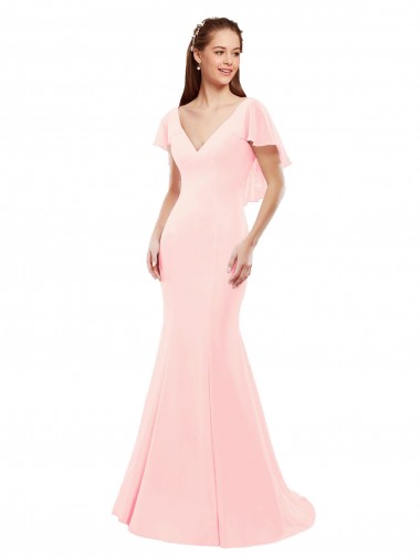 Shop Fit and Flare Chiffon Bridesmaid Dress with V-Neck and Flutter Sleeves Perth