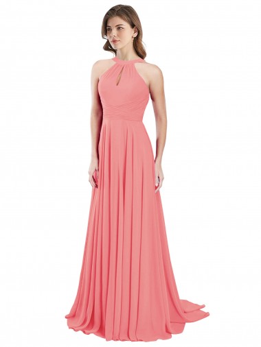 Shop Draped A-Line Chiffon Bridesmaid Dress with Halter Keyhole Neckline Perth