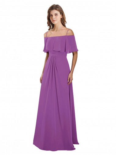Shop Draped Off The Shoulder Chiffon Bridesmaid Dress with Spaghetti Straps and Ruffled Neckline Perth