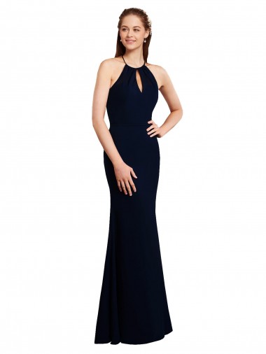 Shop Fluted Long Chiffon Bridesmaid Dress with Halter Neckline and Keyhole Perth
